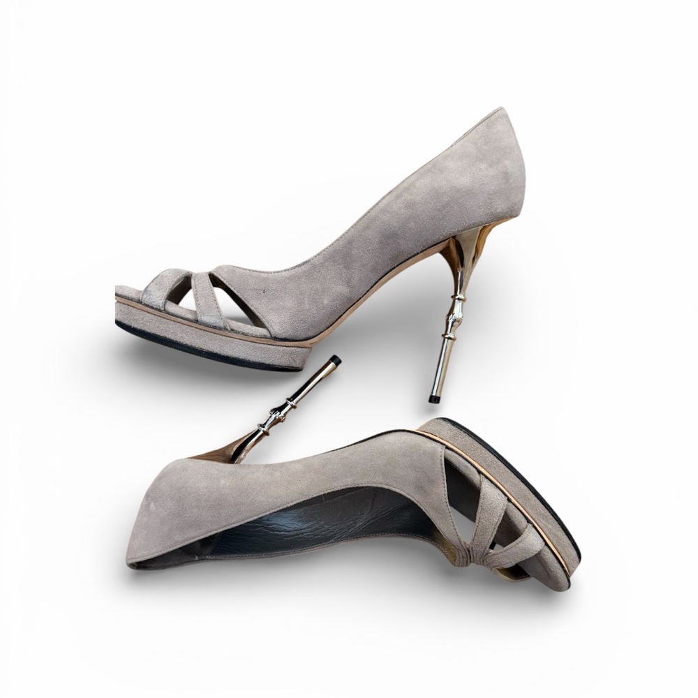 Gucci Grey Suede Bamboo silver stiletto heels